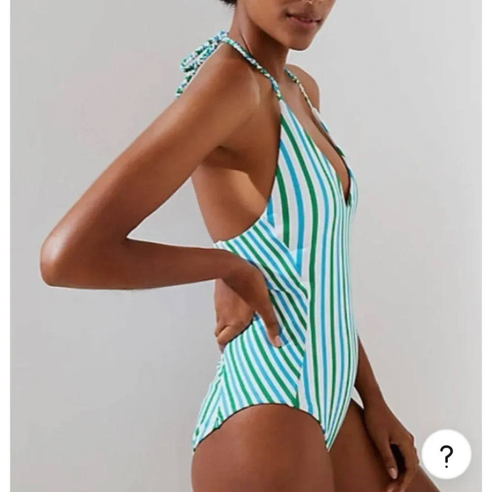 Loft halter v neckline striped swimsuit